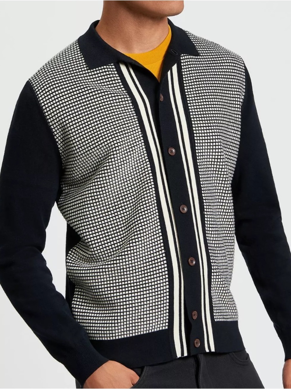 MKS Men's Grey and Black Button-Up Knit Cardigan
